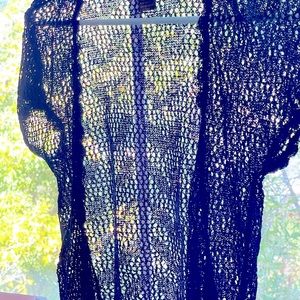 Lace Crochet top w/tie NWOT navy blue sheer cover-up Chic